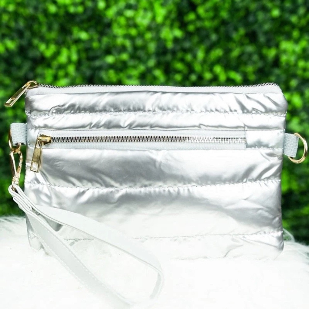 Southern Charm Silver Sophie Wristlet Shiny Puffer Bag